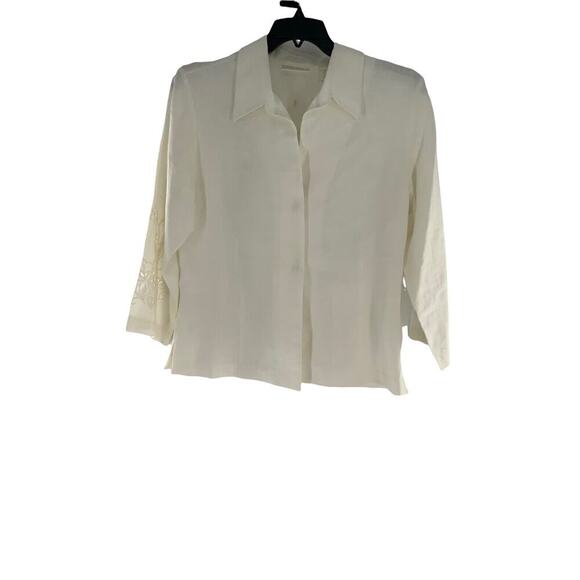 Lucy Pirada Blouse Womens Size Large 100% Linen Long Sleeves Embroidered Top - Picture 4 of 8